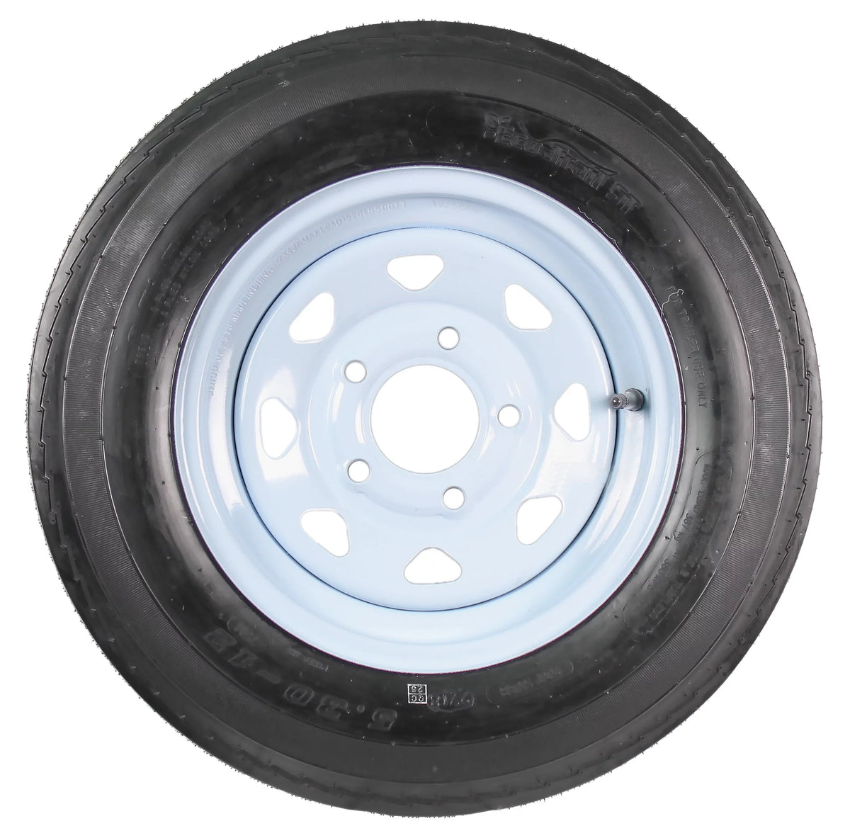 Two Trailer Tires On Rims 5.30-12 5 Hole White Spoke A807280