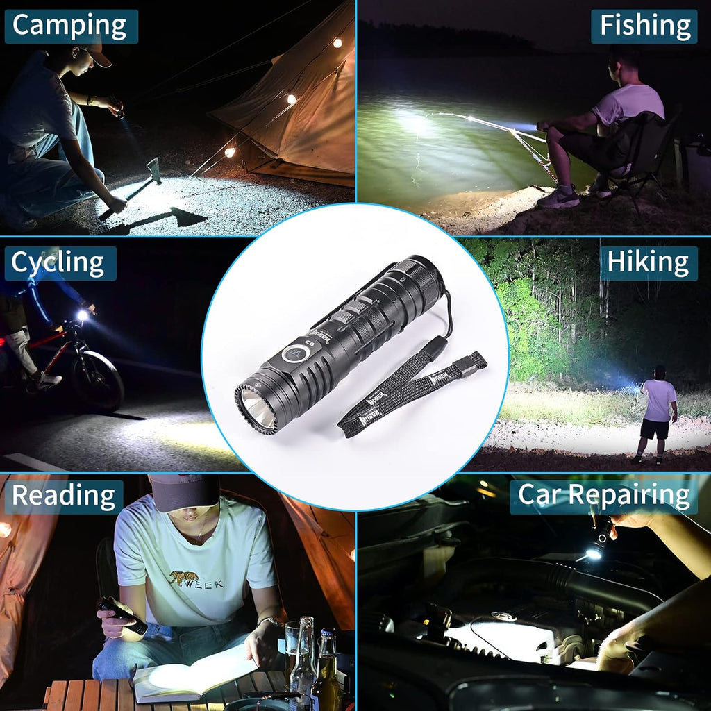 Rechargeable Flashlight 2000 Lumen, Pocket Flashlight with Lanyard, IP68 Waterproof Tactical Flashlight F4140
