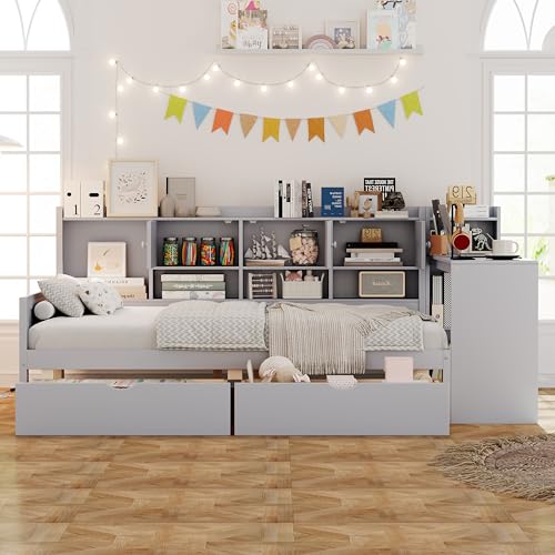 Twin Size Wood Daybed with Bookcase Storage and Desk Z546966