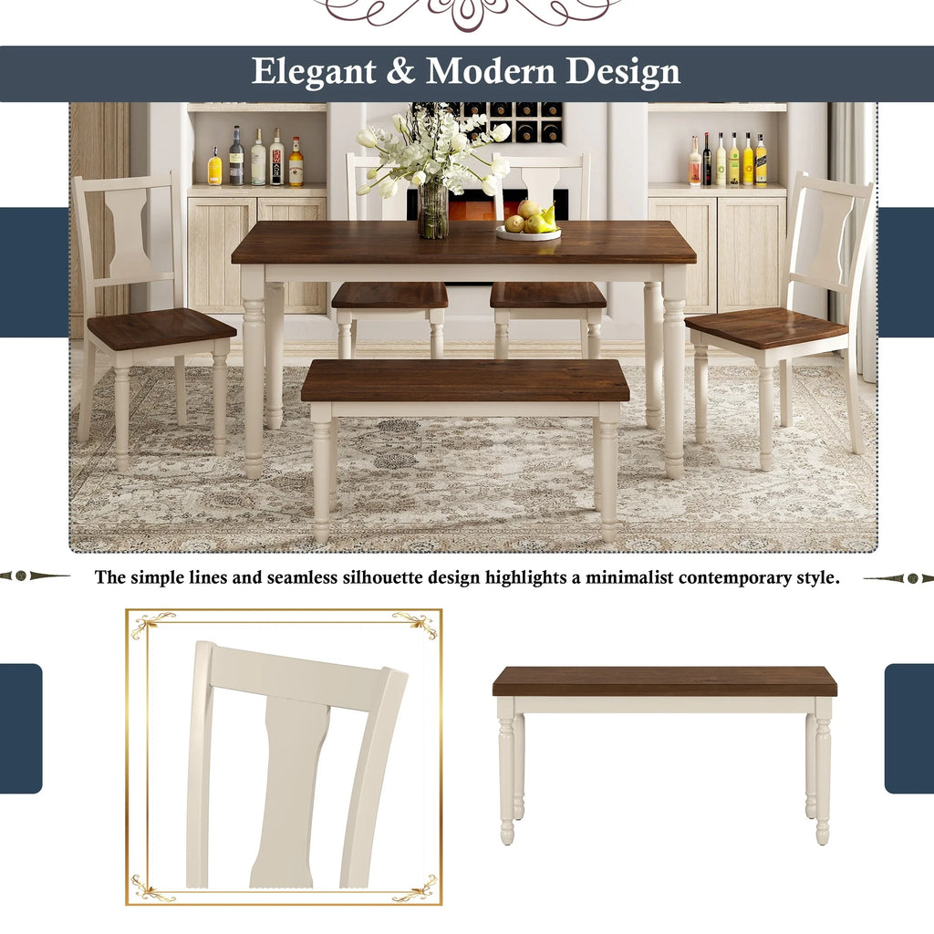 6-Piece Wooden Dining Set with 4 Upholstered Chairs & Bench Y411307