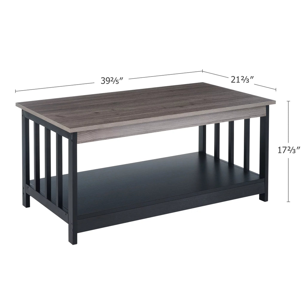 Farmhouse Coffee Table with Teak Top & Ebony Lower Shelf R1320