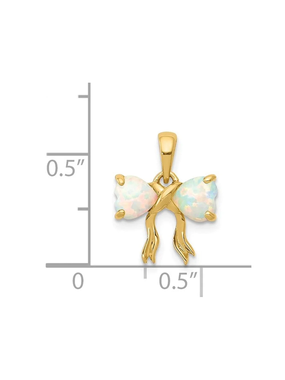 1/2 Carat (Ctw) Lab Created Opal Bow Ribbon Pendant Necklace in 14K Yellow Gold with Chain D264184