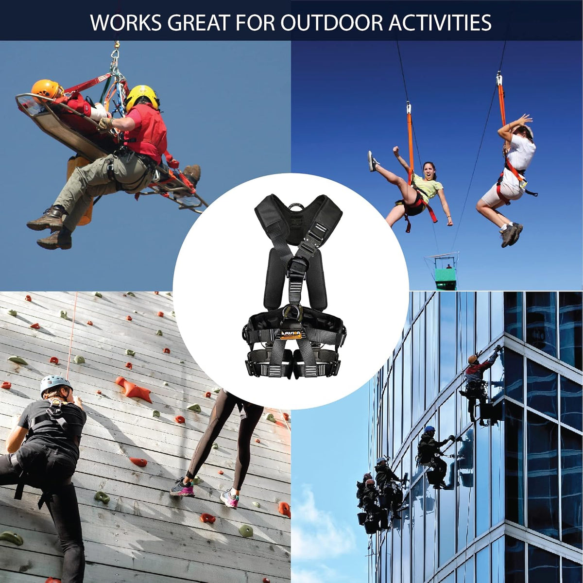 Tactical Full Body EVA Padded Zipline Harness 23kN M-L Black Y928
