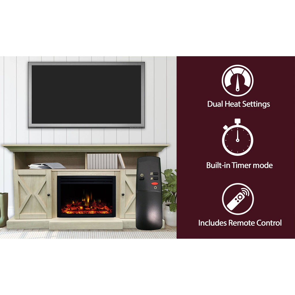 62-in. Electric Fireplace Mantel with Deep Log Insert, Sandstone C71394