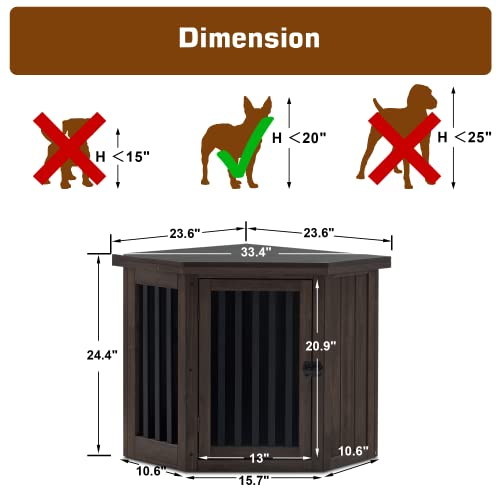 White and Brown Wooden Corner Dog Crate with Door U2697