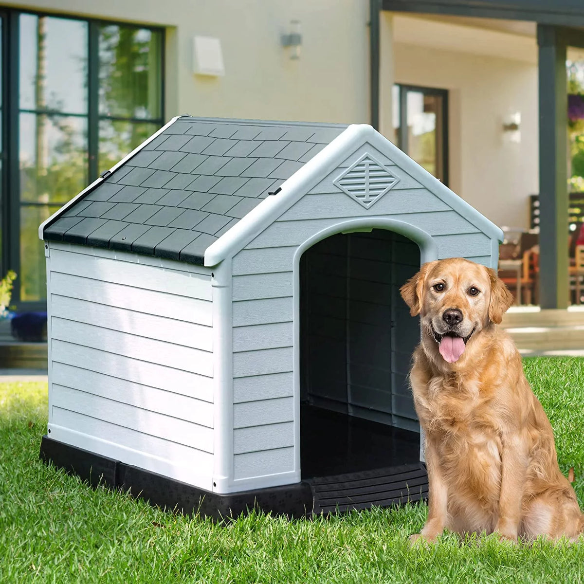 Large Plastic Dog House with Air Vents and Elevated Floor T90189