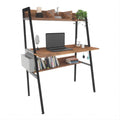 Brown Computer Desk with Hutch and Storage Shelves M960
