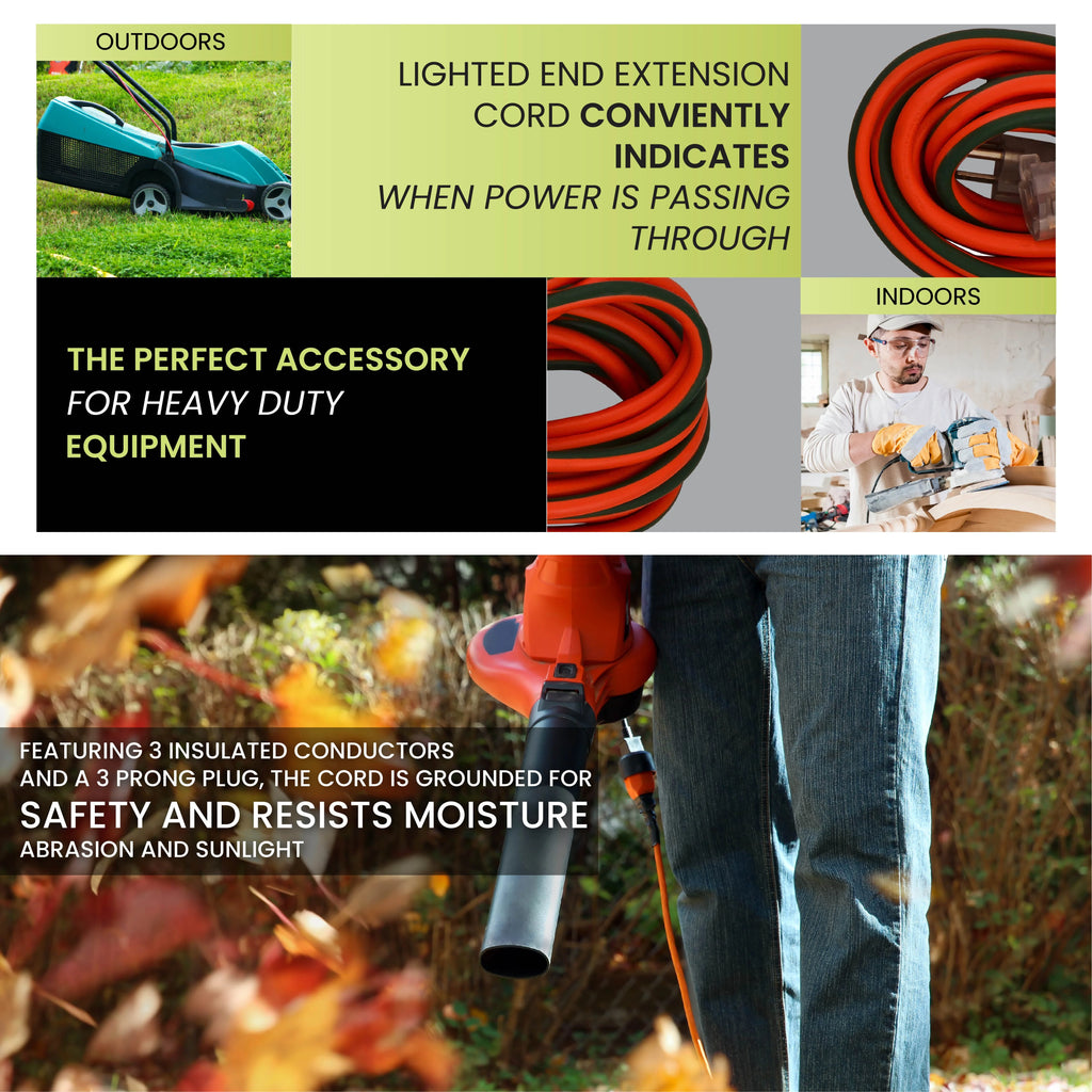 16/3 100 Ft SJTW Outdoor Extension Cord with Lighted End N672