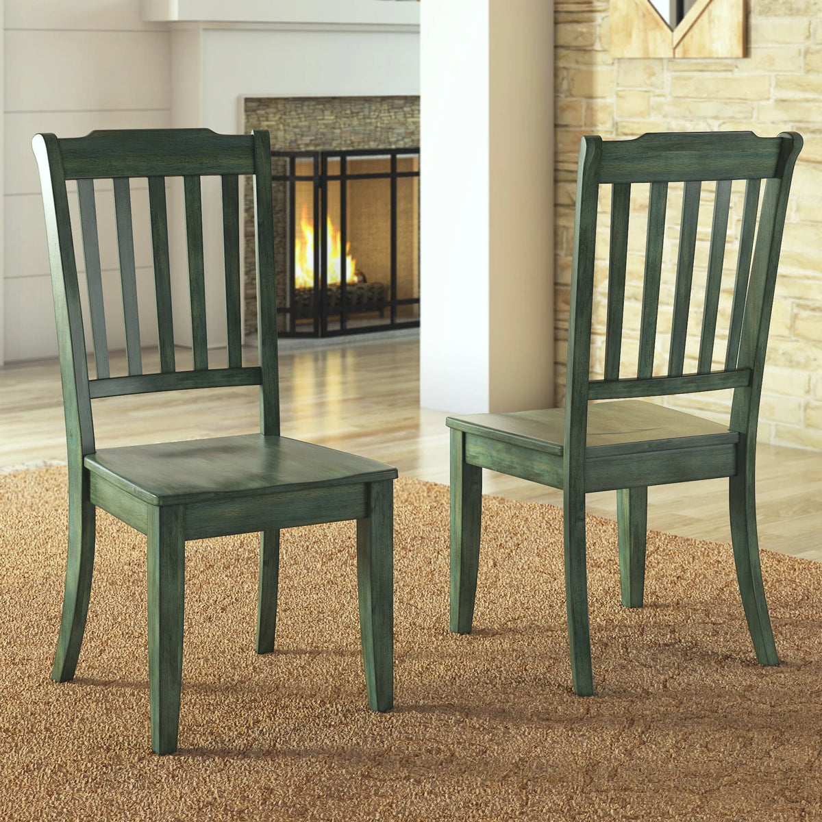Antique Sage Green Wood Dining Chairs, Set of 2 P8271