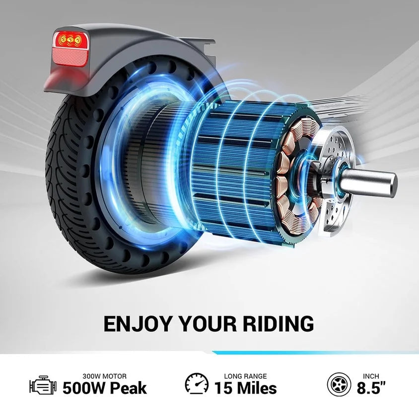 Electric Scooter with 500W Motor, 8.5 Solid Tires, 15 Miles Range E5451