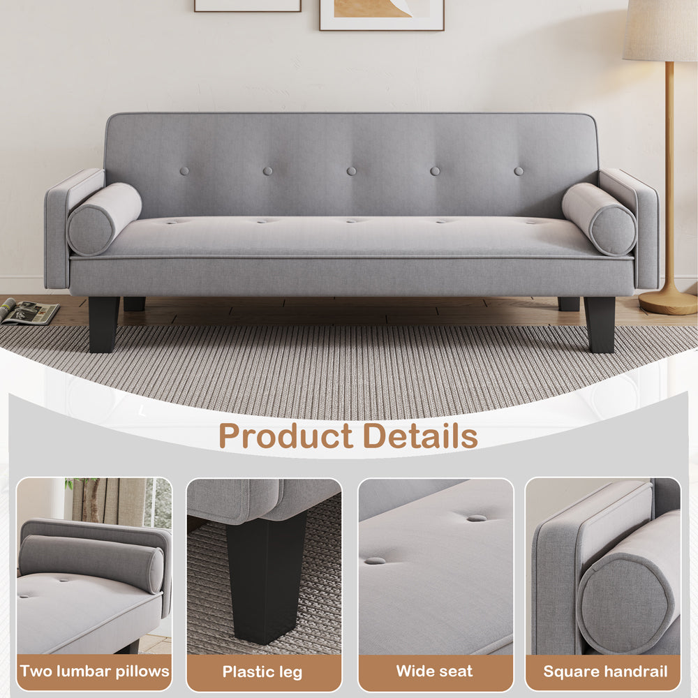 Dark Grey Cotton Linen Sleeper Sofa Bed with Two Pillows J591