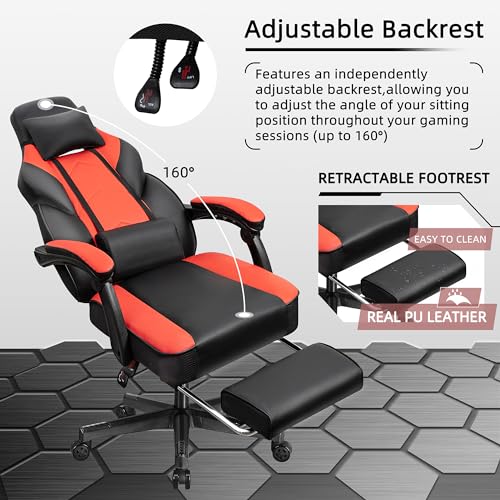 Grey Ergonomic Gaming Chair with Footrest and Massage Lumbar Support Q709058