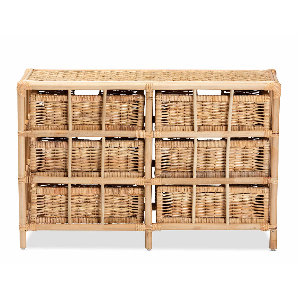 Natural Brown Rattan 6-Drawer Storage Cabinet O443