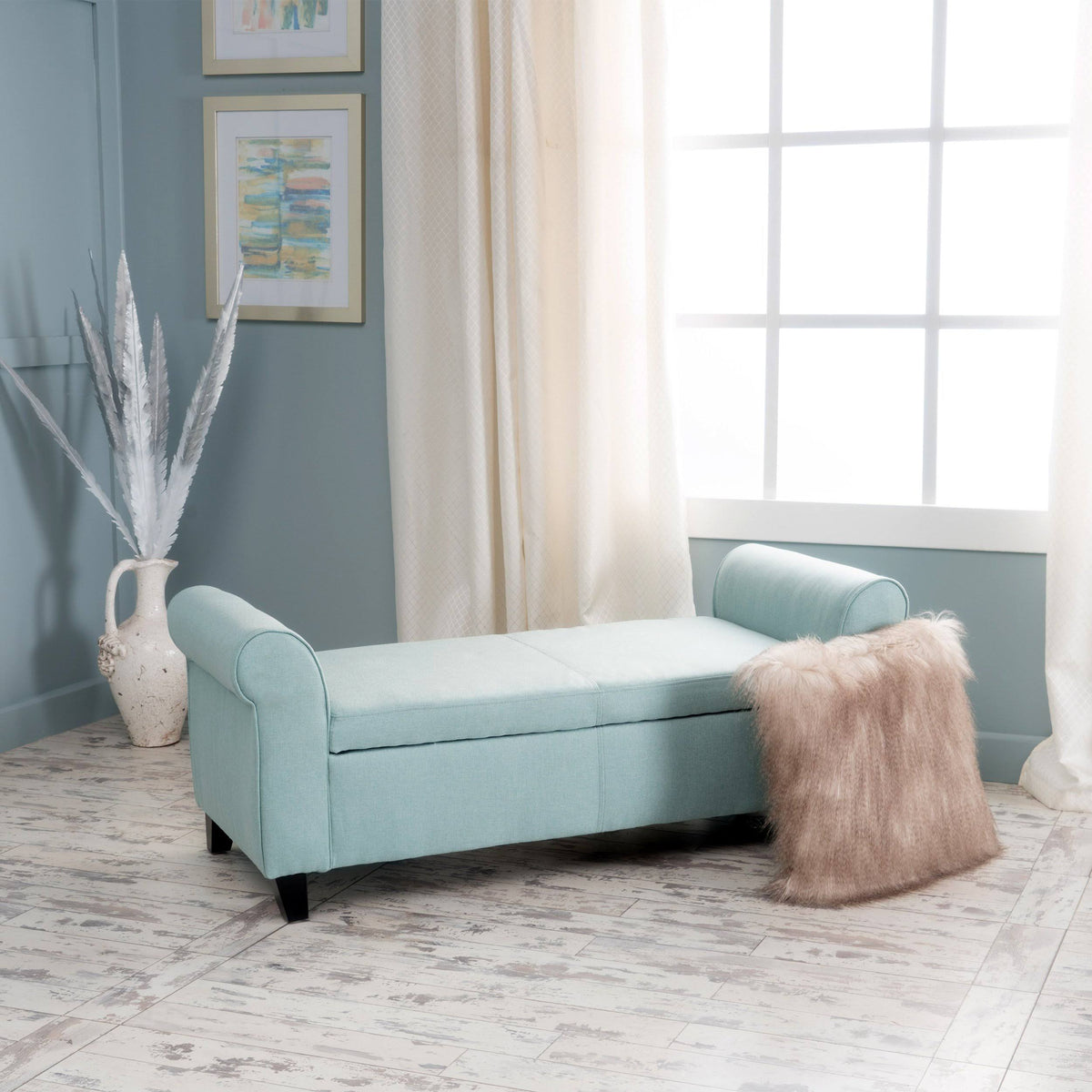 Light Grey Fabric Armed Storage Ottoman Bench C61308