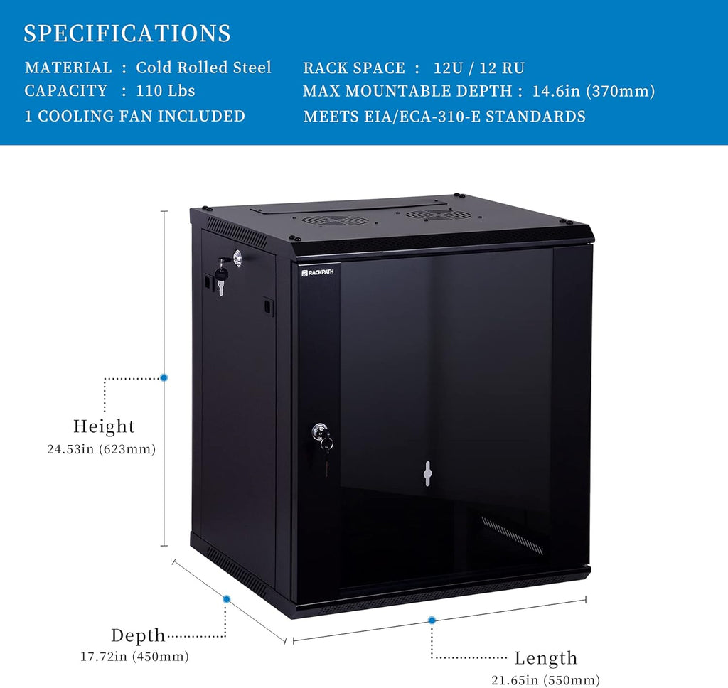 12U Wall Mount Server Cabinet Network Rack Enclosure, Black G66650