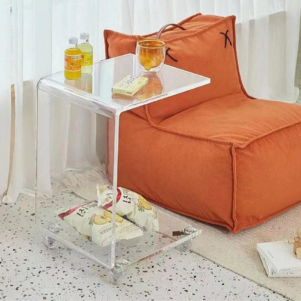 Clear Acrylic C-Shaped Bedside Table on Wheels N934452