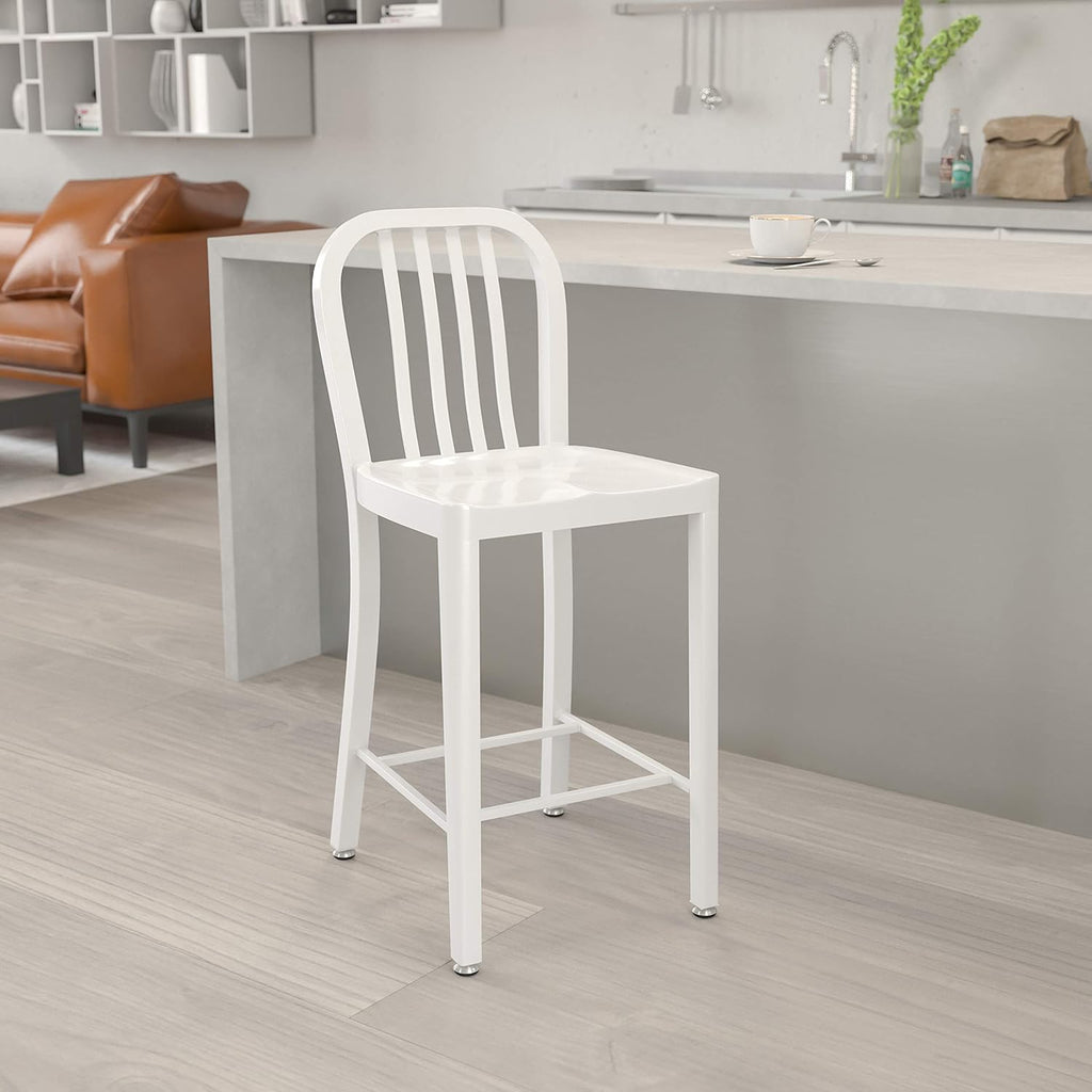 Silver Metal Indoor-Outdoor Counter Height Stool T5722