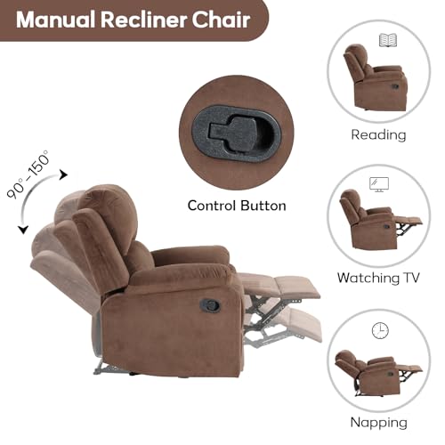 Brown Manual Recliner Chair with Padded Headrest and Armrest N4669
