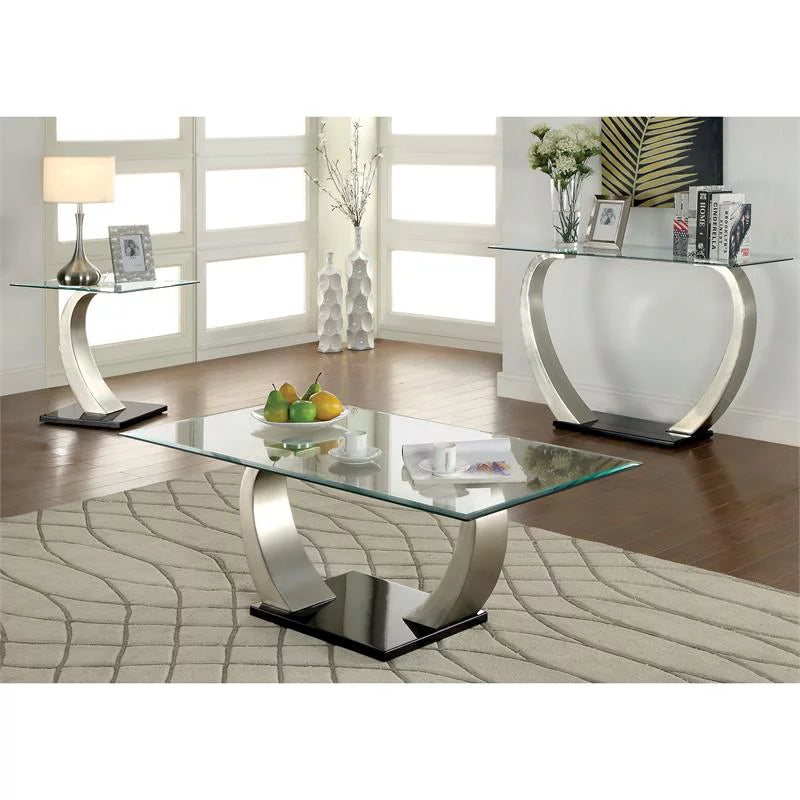 Black Glass Stainless Steel End Table and Coffee Table Set H681