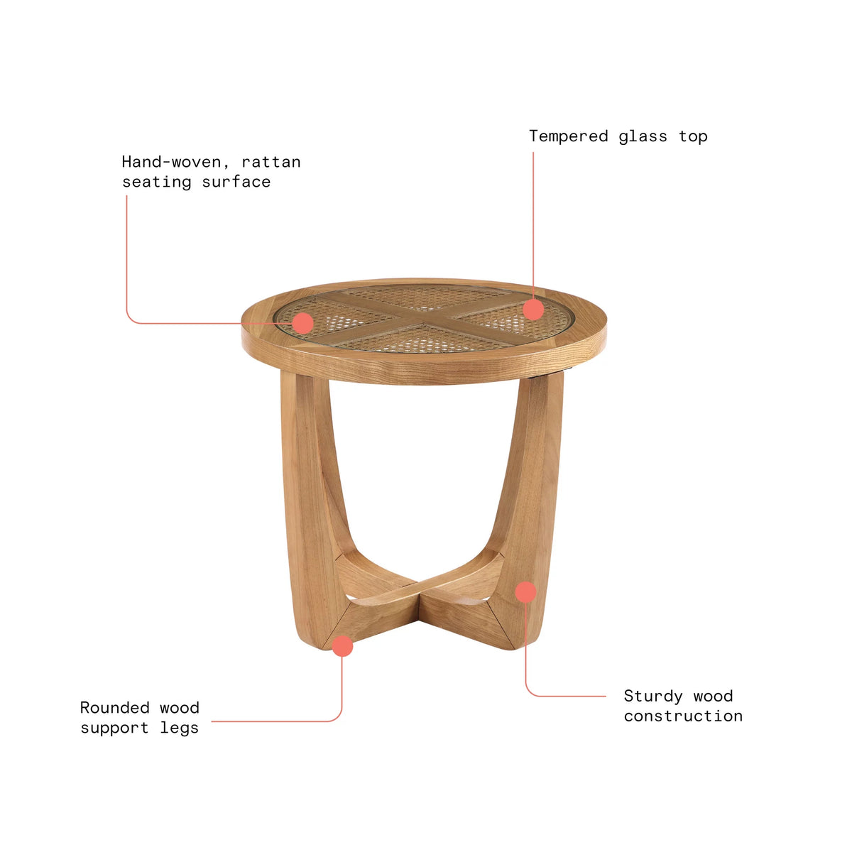 Rattan & Glass Side Table with Solid Wood Frame J5522