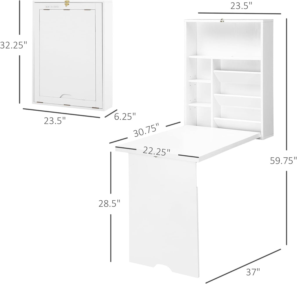 White Wall Mounted Fold Out Desk with Storage Shelf V2470