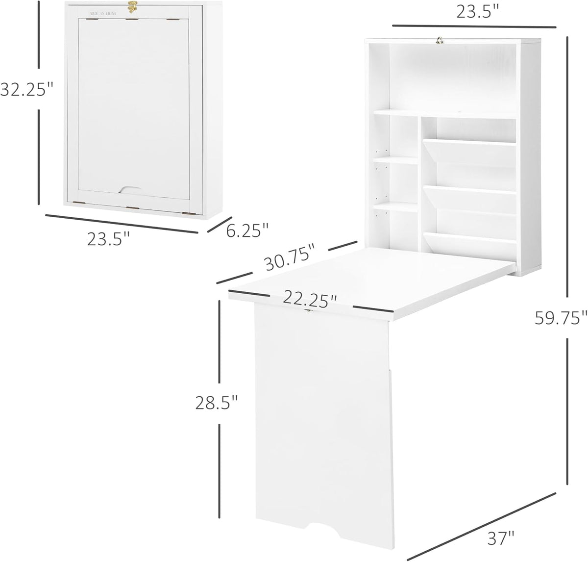 White Wall Mounted Fold Out Desk with Storage Shelf V2470