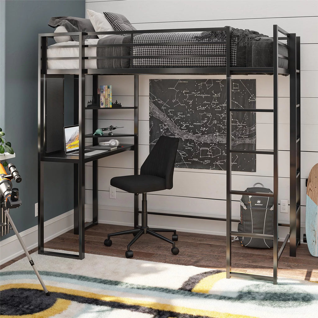 Twin Size Black Metal Loft Bed Y71972