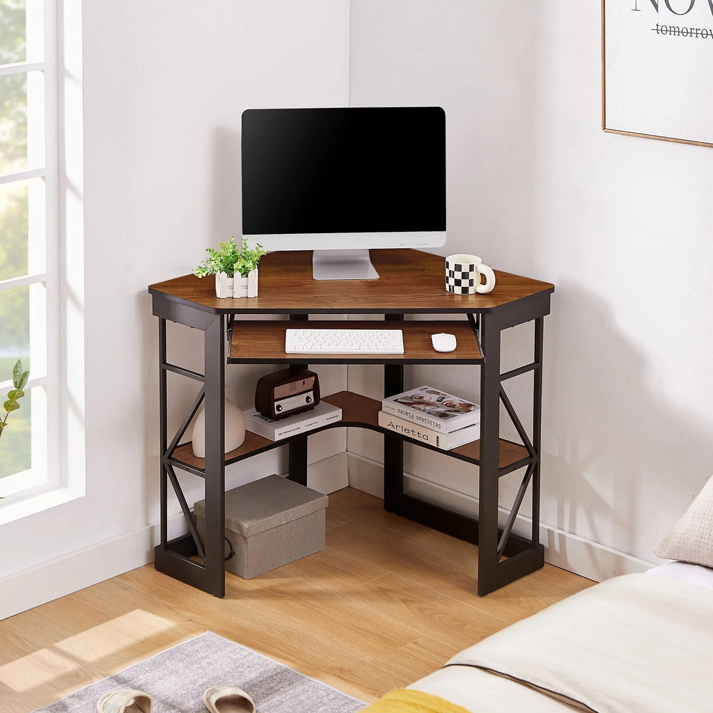 Black Corner Computer Desk with Keyboard Tray D362