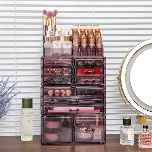 Clear Acrylic Makeup Organizer with 11 Drawers, Set of 4 E36395