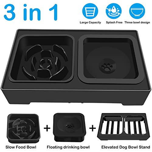 2-in-1 Elevated Slow Feeder Dog Bowls with Non-Skid Silicone Mat M366