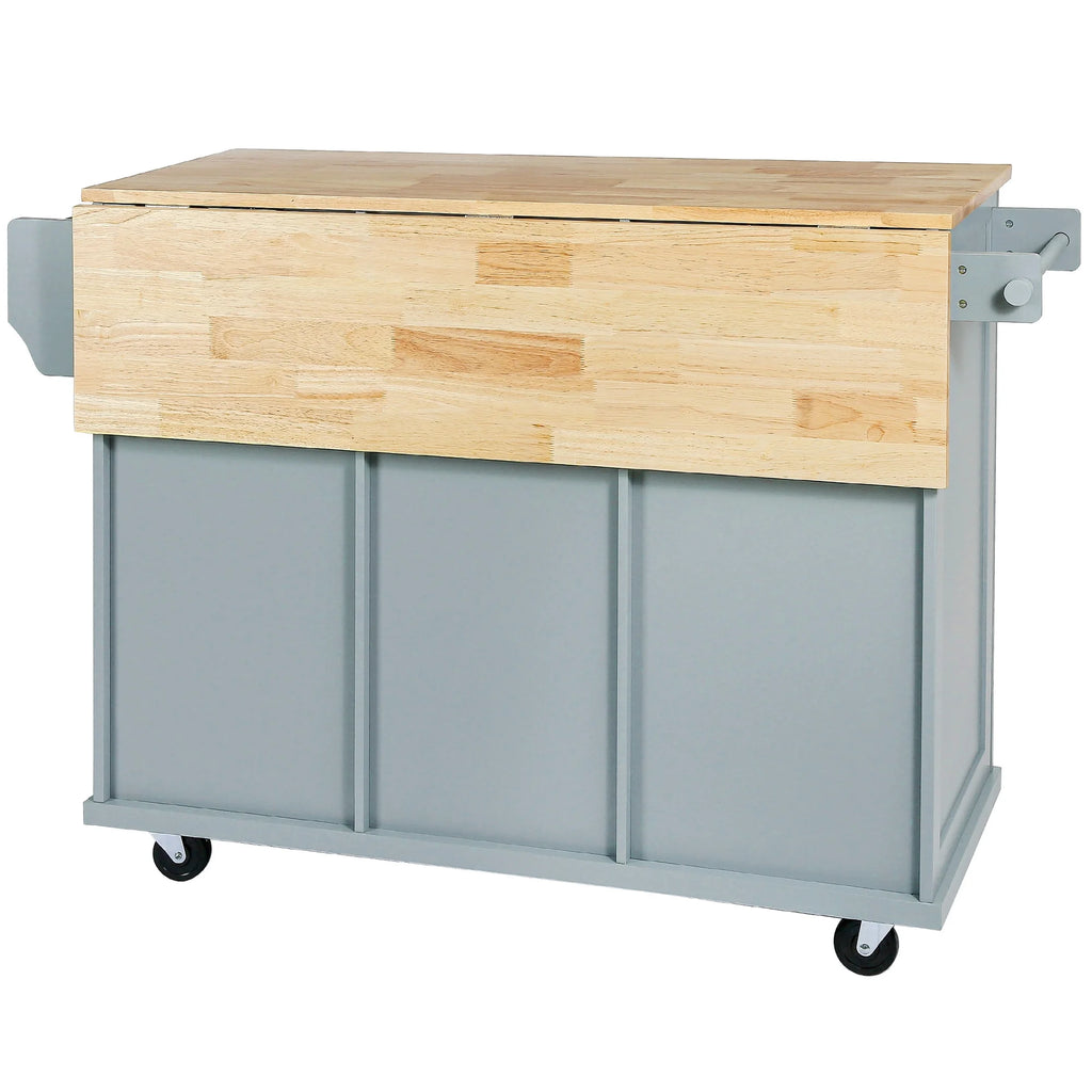 Blue Kitchen Island Cart with Drop-Leaf Countertop and 3 Drawers B267