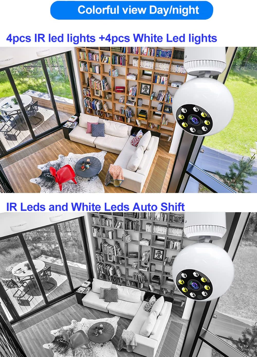 2MP 1080P Wireless Lightbulb Powered PTZ Security Camera with E27 Bulb Connector, Pack of 2 I5562