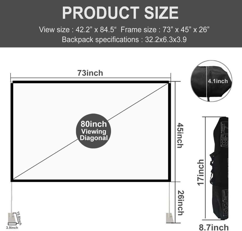 80 inch Portable Projector Screen with Stand and Carry Bag Y58256
