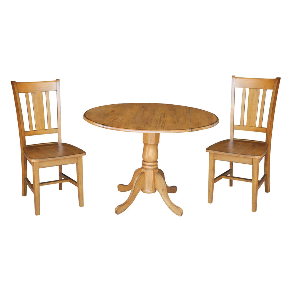 42" Dual Drop Leaf Table and 2 Chairs Pecan 3 Piece Set U476328
