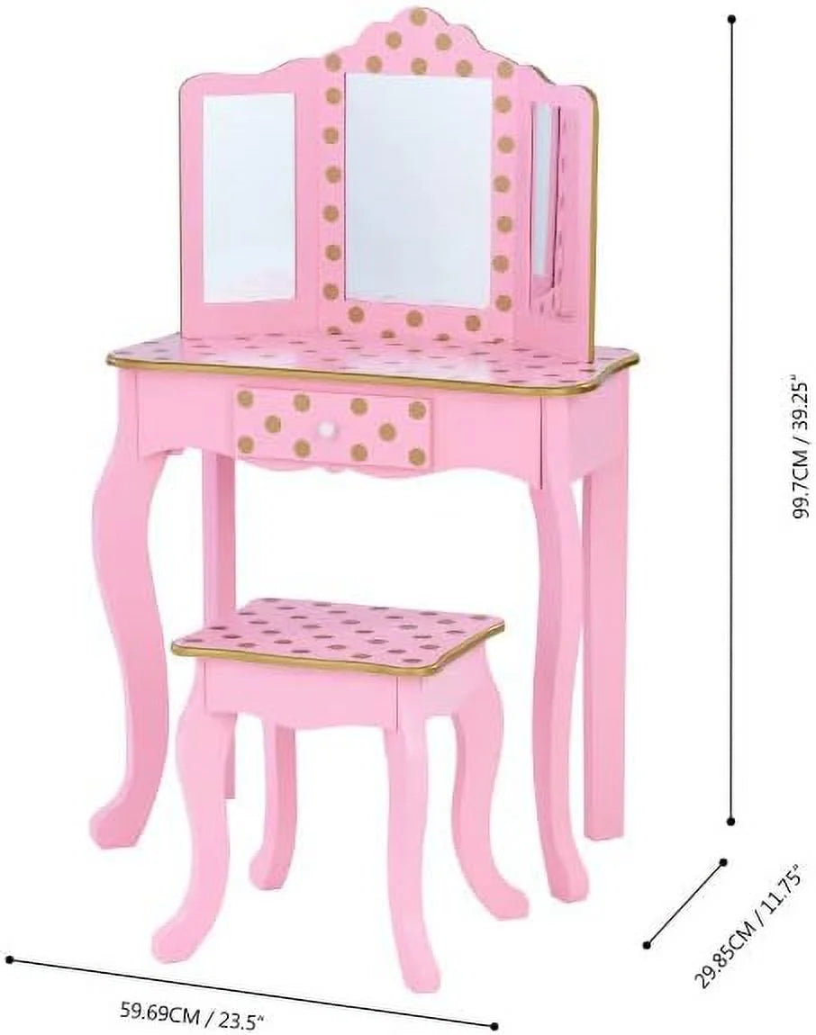 Pretend Play Vanity Table and Chair Set with LED Mirror C525