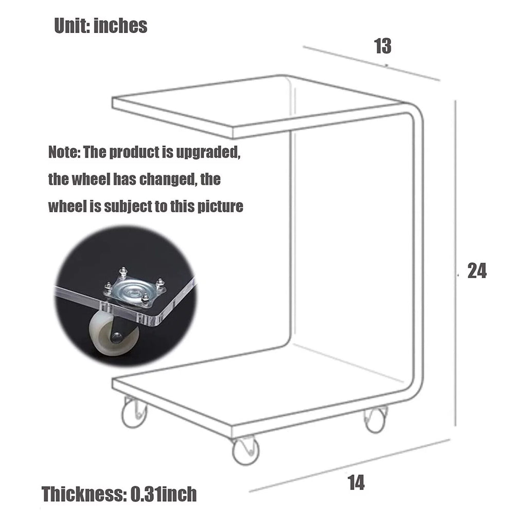 Clear Acrylic C-Shaped Bedside Table on Wheels N934452