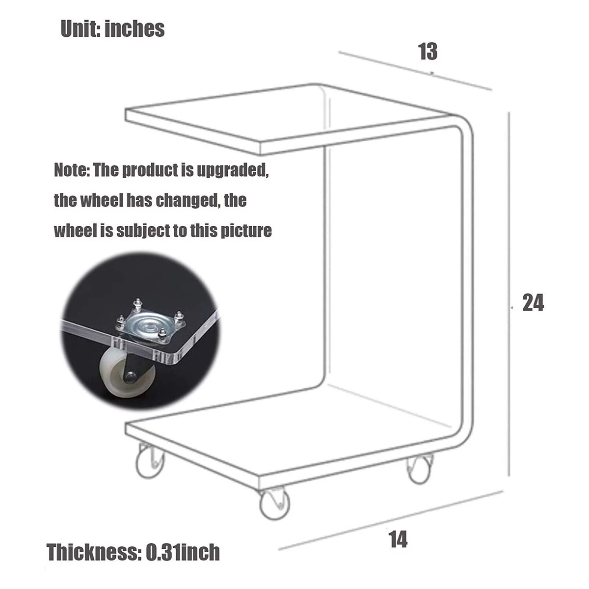 Clear Acrylic C-Shaped Bedside Table on Wheels N934452
