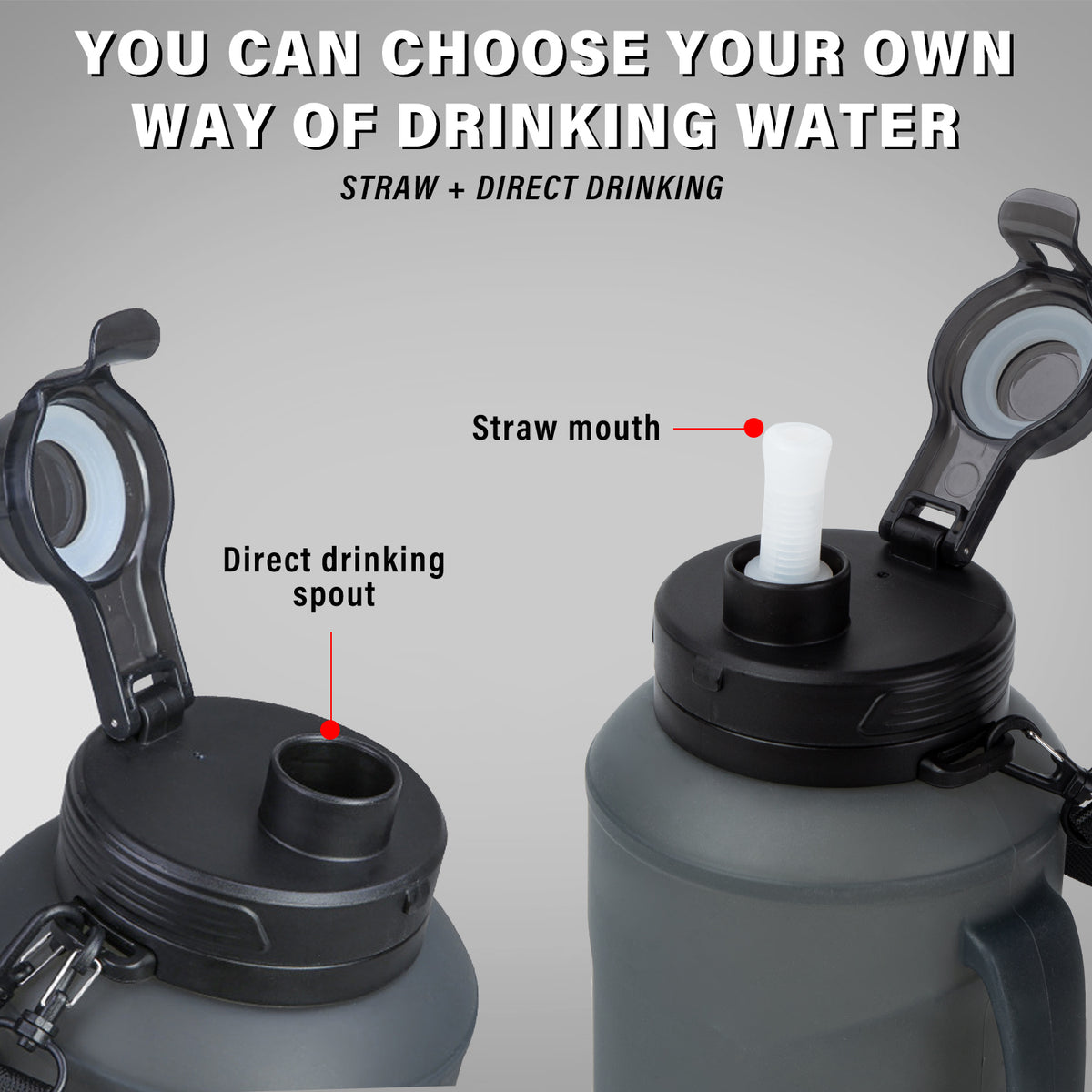 64 oz Half Gallon 2L Water Bottle with Straw Spout and Carrying Handle Z964573