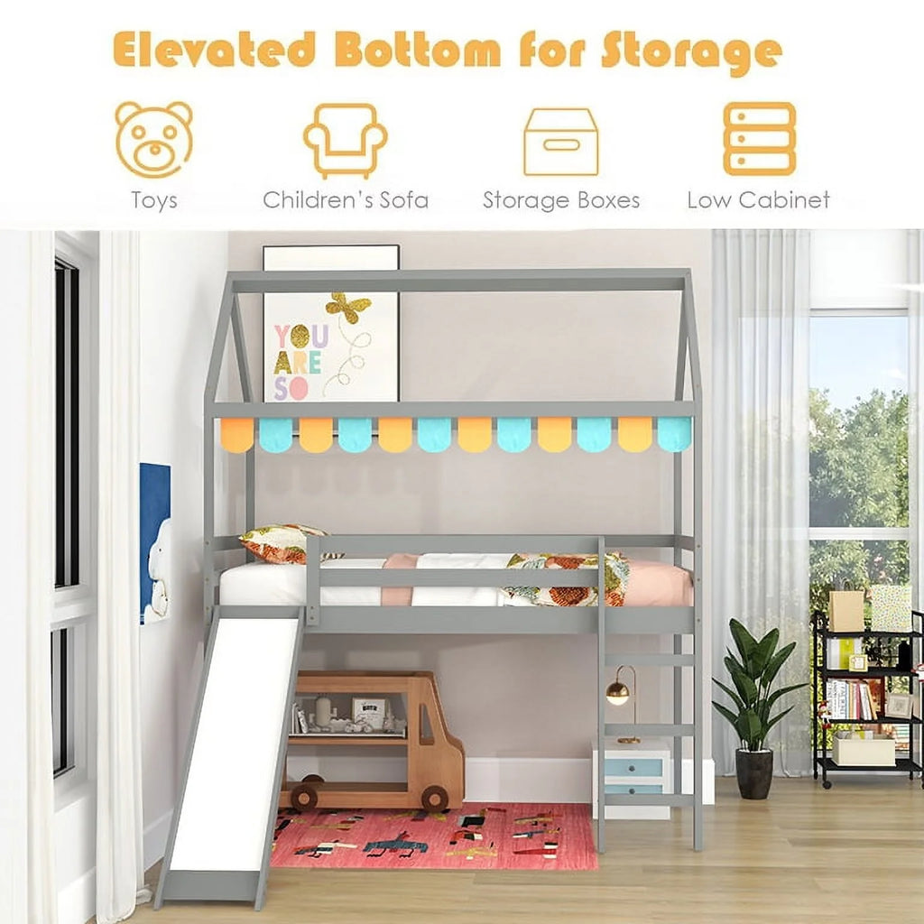Twin Wood Loft Bed with Slide and Ladder T959