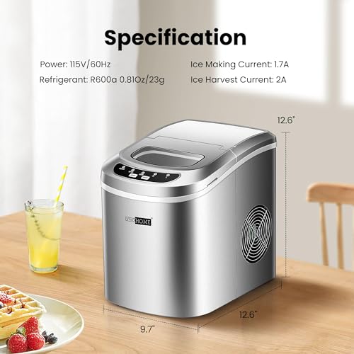 Portable Countertop Ice Cube Maker with Scoop 26lbs/Day Silver U5448
