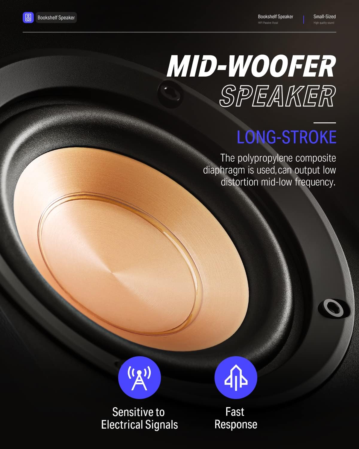 Passive Bookshelf Speakers 4 inch 2.0 Stereo Pair Black P2840