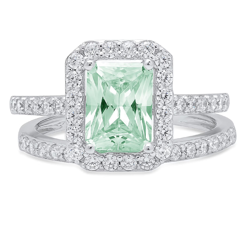Emerald Cut Green Simulated Diamond Ring Set Size 3.5 Z8036