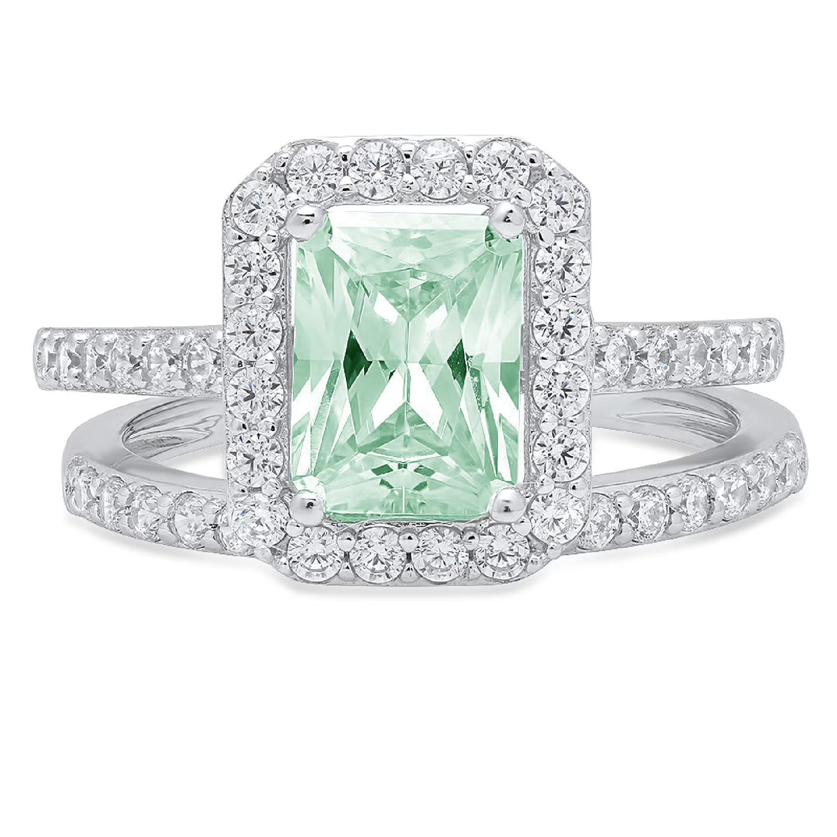 Emerald Cut Green Simulated Diamond Ring Set Size 3.5 Z8036