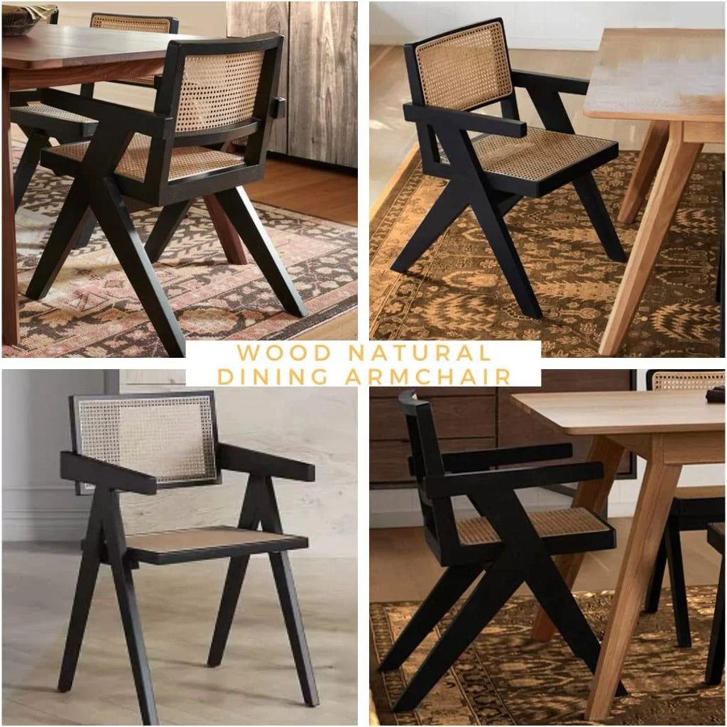 Black Rattan Cane Dining Chair with Mesh Back and Arms H212880
