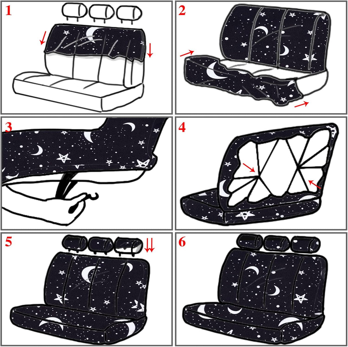 15 Pieces Moon and Stars Car Seat Cover Full Set I16517