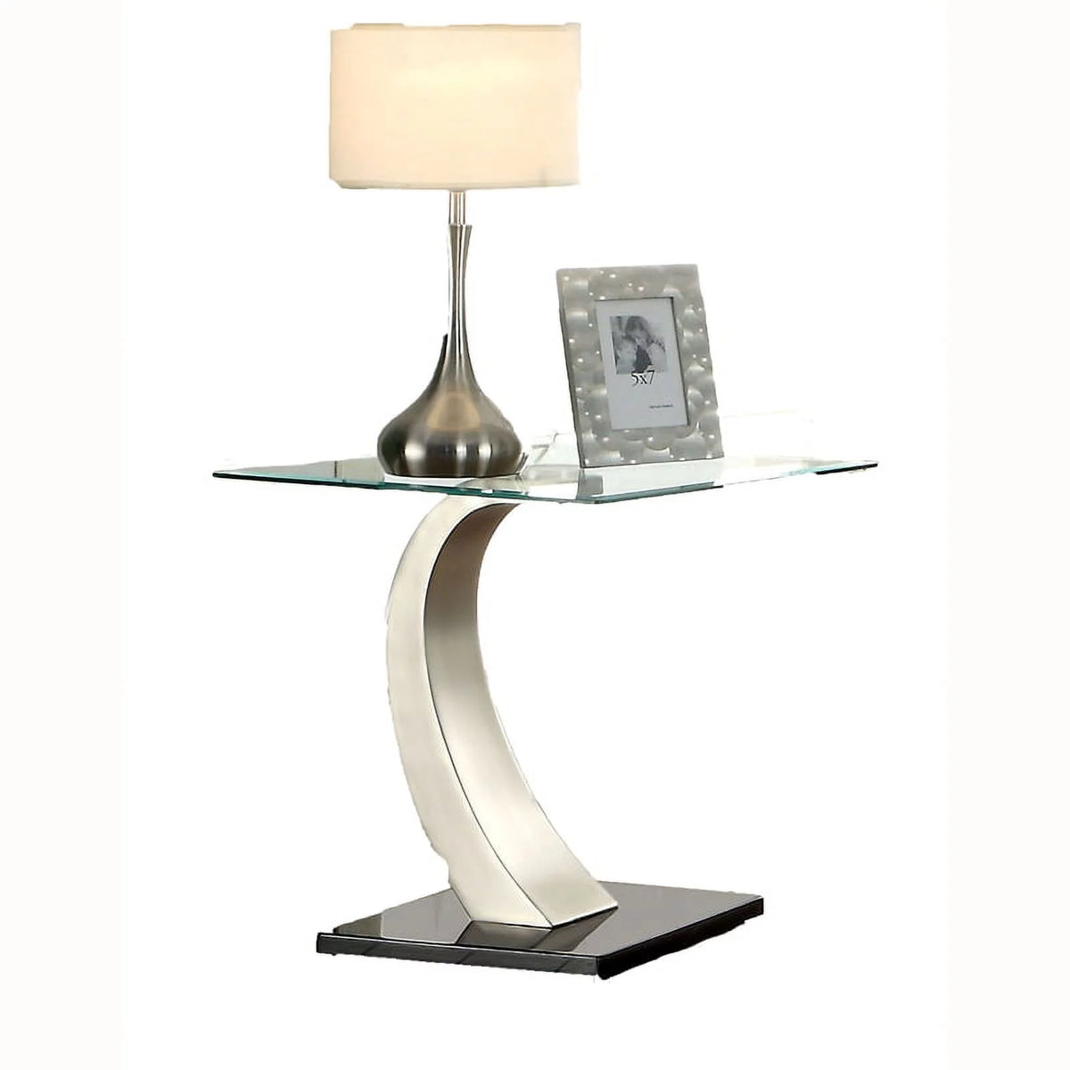 Black Glass Stainless Steel End Table and Coffee Table Set H681