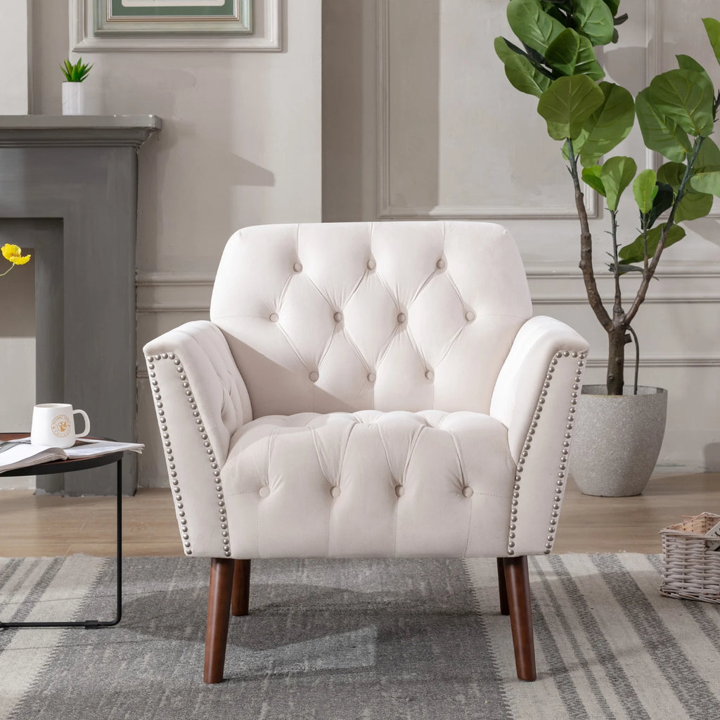 Button-Tufted Accent Chair with Nail Arm and Thick Padded Cushion N602