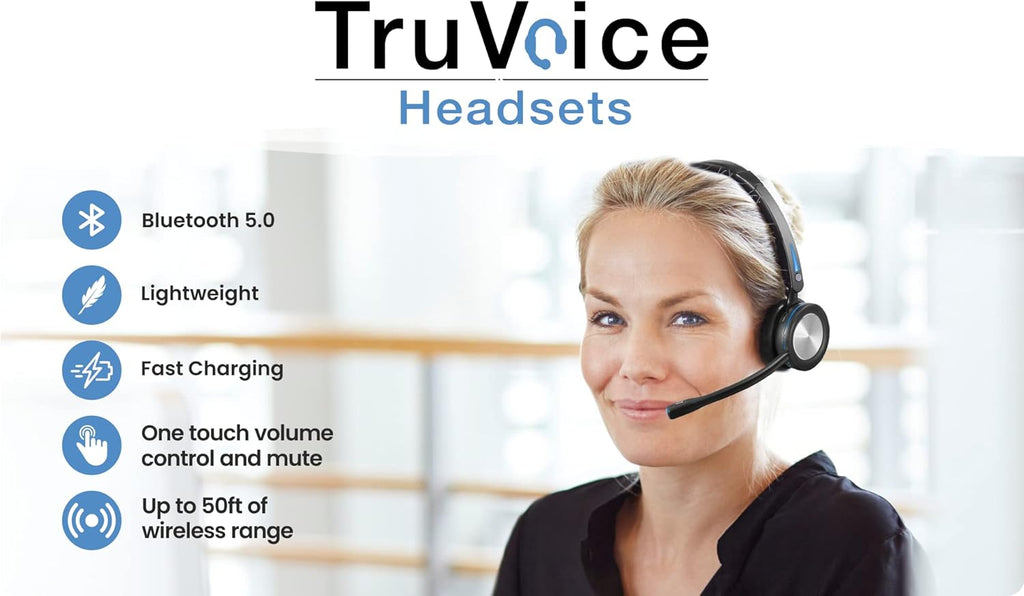 Wireless Bluetooth Headset with Noise Canceling Microphone, HD Speakers and Separate Charging Base, Pack of 2 S13110