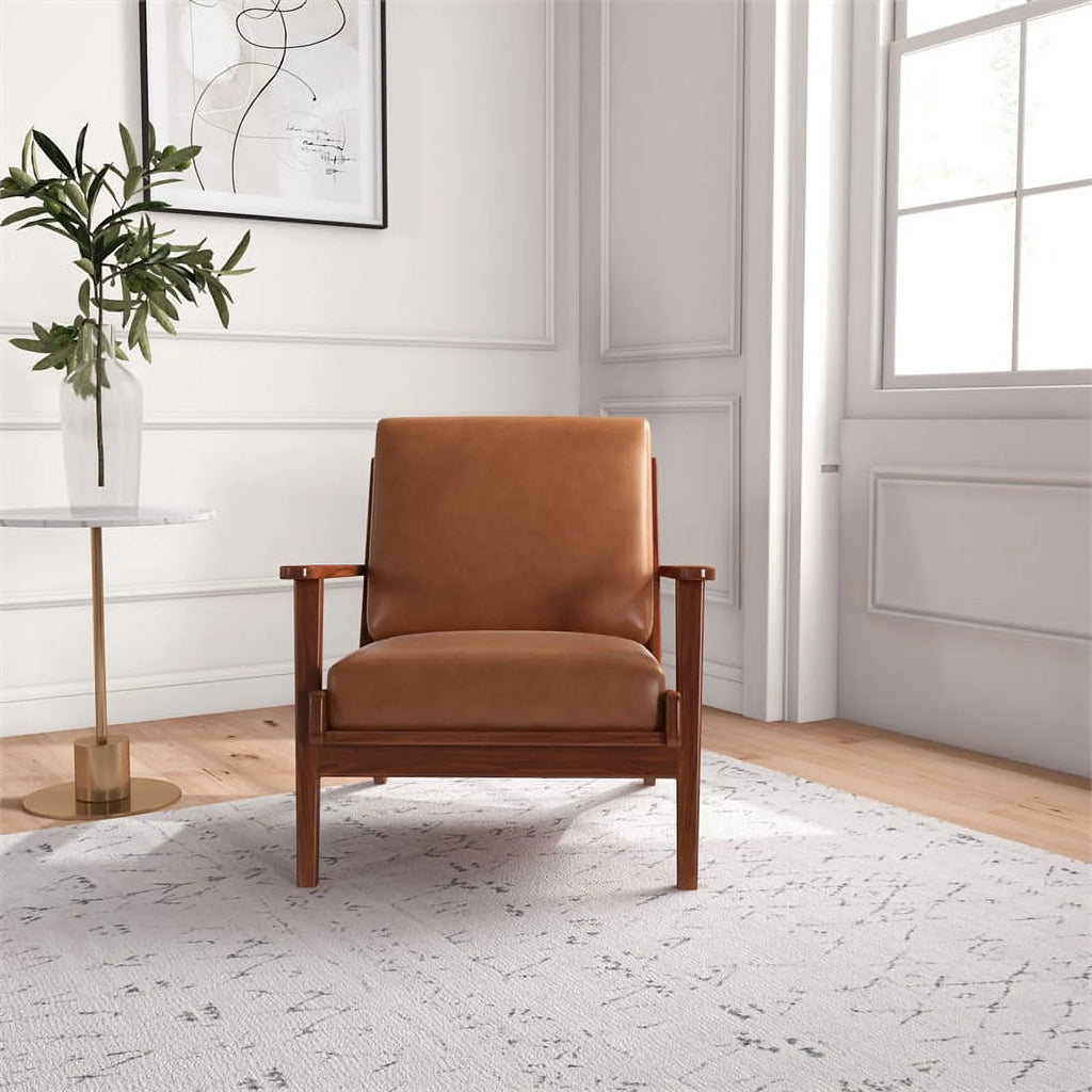 Brown Genuine Leather Accent Chair Q887