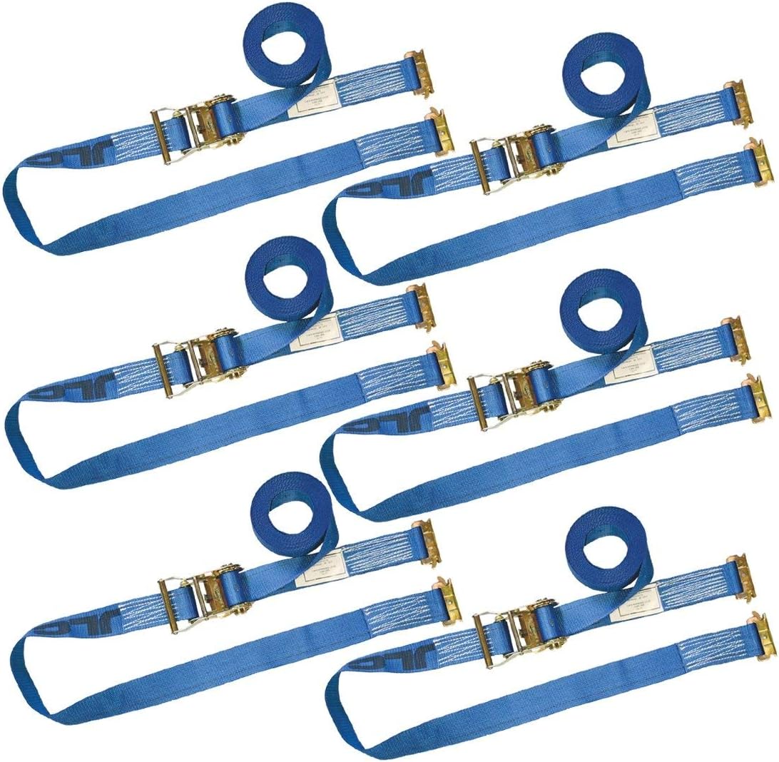 Ratchet Strap for E Track, 20 Foot, 6 Pack, Blue, 1,333 Pound Safe Working Load S363
